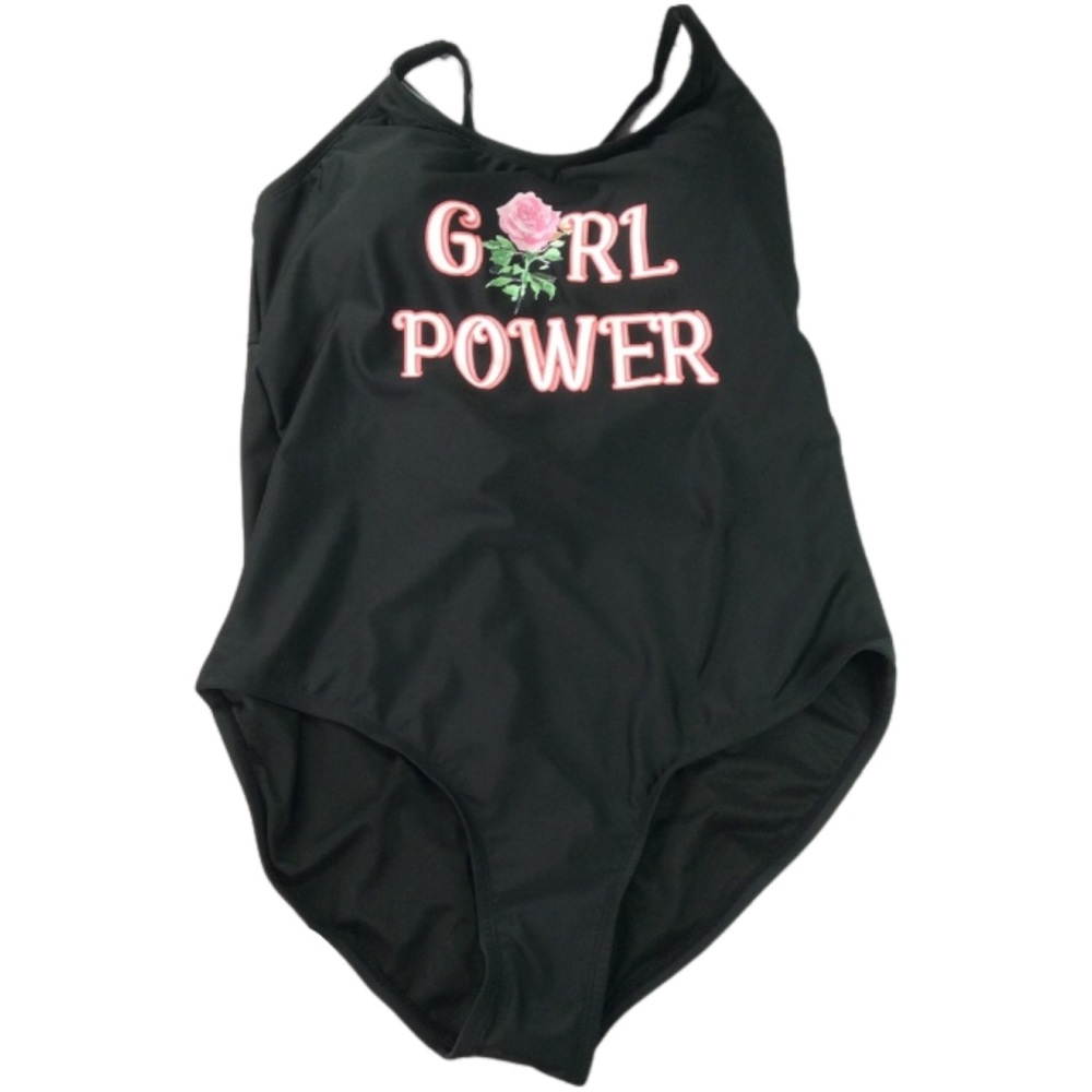 Blu C Womens Girl Power One Piece Swimsuit Size 2X Black NWT $60